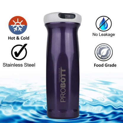 Probott Swipe 600ml Stainless Steel Water Bottle, Vacuum Insulated Flask Bottles, Purple | Hot and Cold | Easy to Carry | Leak Proof