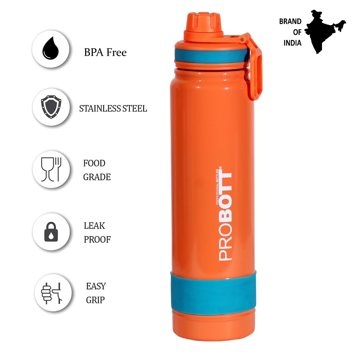 Probott Rainbow 900ml Thermoses Vacuum Insulated Flask Sipper Bottle, Stainless Steel Water Bottles, Orange