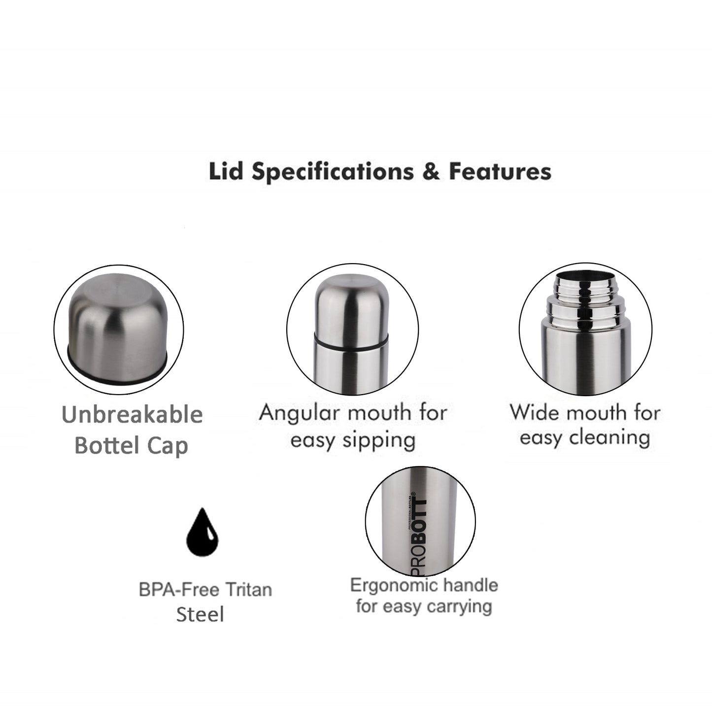 Probott Old Edition Water Bottle, Stainless Steel Water Bottles, Vacuum Insulated Flask Bottles, 750 ml, Silver | Hot and Cold | Easy to Carry | Rust & Leak Proof | Tea | Coffee | Office| Gym | Travel