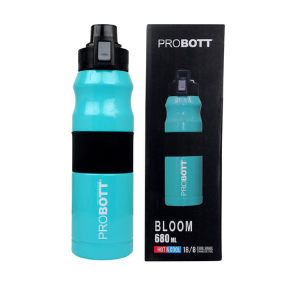 Probott Bloom 680ml Vacuum Insulated Flask Bottle, Stainless Steel Hot and Cold Water Bottles, Light Blue | Push Button Flip Top Cap | Leak Proof