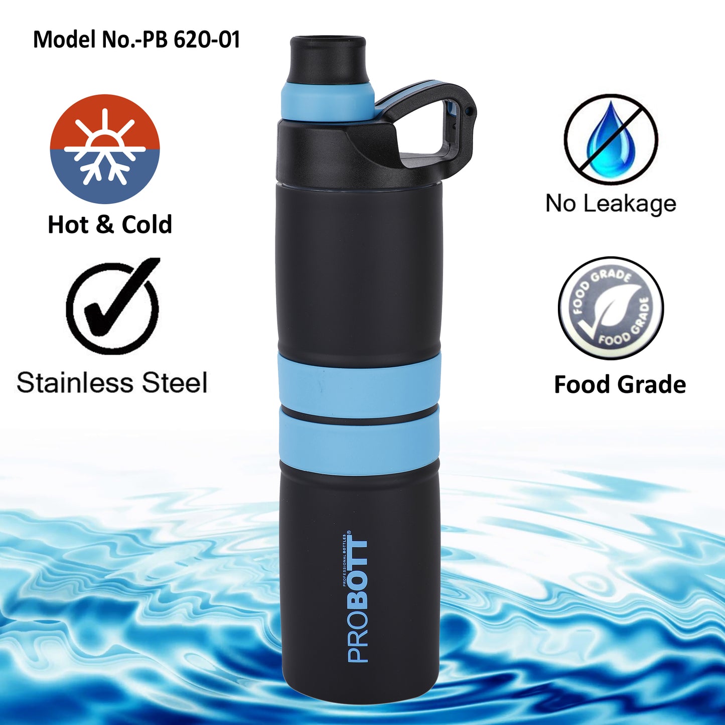 Probott Alpha 620ml Thermoses Vacuum Insulated Flask Sipper Bottle, Stainless Steel Water Bottles, Blue