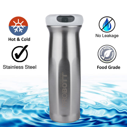 Probott Swipe 600ml Stainless Steel Water Bottle, Vacuum Insulated Flask Bottles, Silver | Hot and Cold | Easy to Carry | Leak Proof