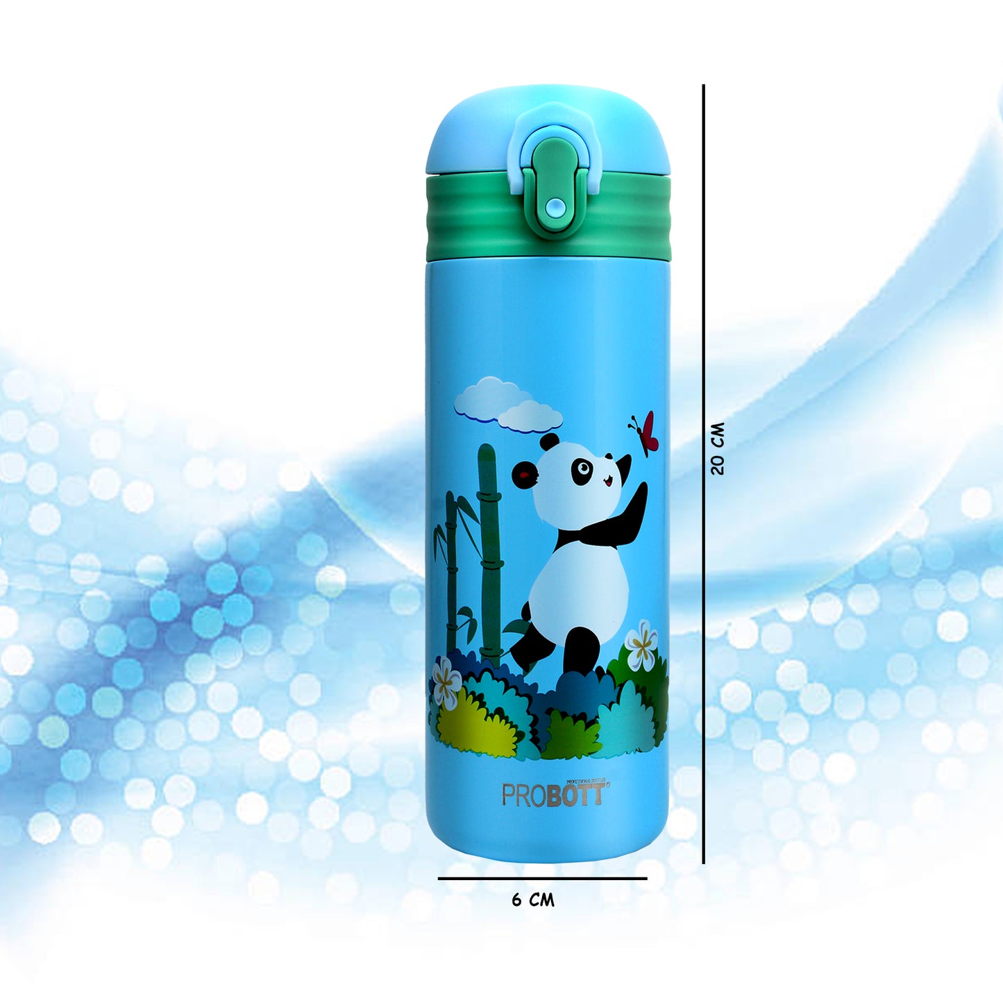 Probott Dazzle 400ml Stainless Steel Hot & Cold Sipper Water Bottle for Kids, Light Blue| Double Walled Vacuum Flask |Push Button With Locking System