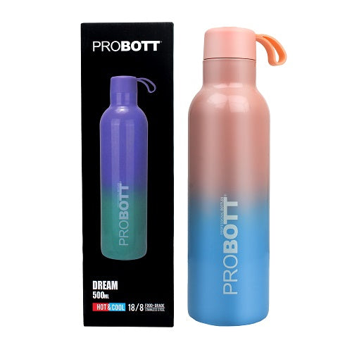 Probott Dream 500ml Stainless Steel Hot and Cold Water Bottle, Vacuum Insulated Flask Bottles, Dual Color Peach & Blue