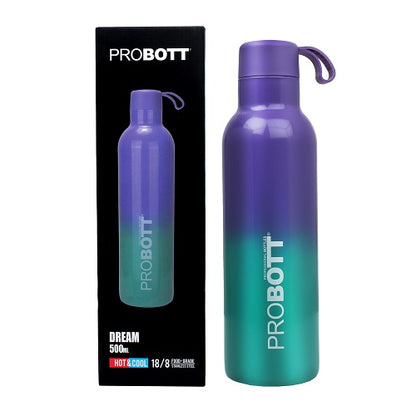 Probott Dream 500ml Stainless Steel Hot and Cold Water Bottle, Vacuum Insulated Flask Bottles, Dual Color Purple & Green