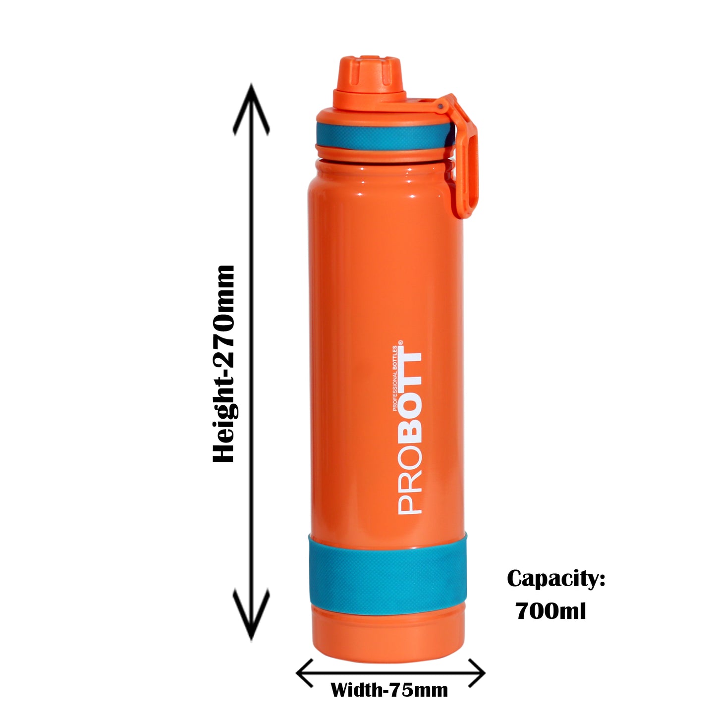 Probott Rainbow 700ml Thermoses Vacuum Insulated Flask Sipper Bottle, Stainless Steel Water Bottles, Orange