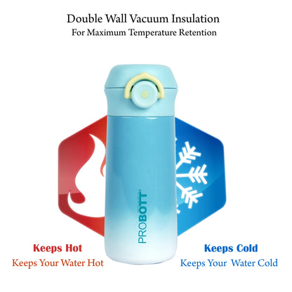 PROBOTT Swiss 420ml Stainless Steel Double Wall Vacuum Flask for 3-5 Yrs Kids | Hot and Cold Water Bottle, Blue