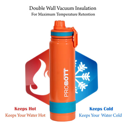 Probott Rainbow 700ml Thermoses Vacuum Insulated Flask Sipper Bottle, Stainless Steel Water Bottles, Orange