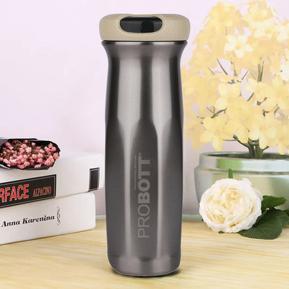 Probott Swipe 600ml Stainless Steel Water Bottle, Vacuum Insulated Flask Bottles, Beige | Hot and Cold | Easy to Carry | Leak Proof