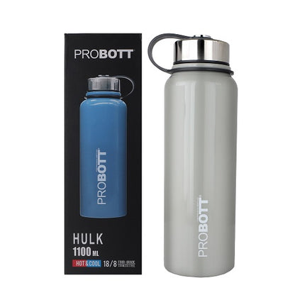 Probott Hulk 1100ml Stainless Steel Hot & Cold Water Bottle, Vacuum Insulated Flask Bottles, Grey