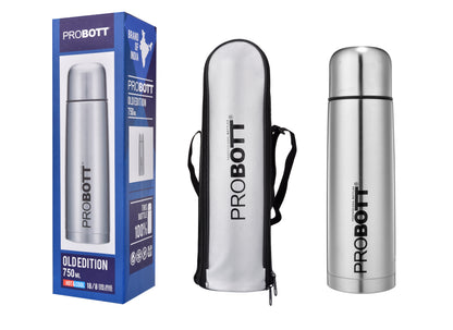 Probott Old Edition Water Bottle, Stainless Steel Water Bottles, Vacuum Insulated Flask Bottles, 750 ml, Silver | Hot and Cold | Easy to Carry | Rust & Leak Proof | Tea | Coffee | Office| Gym | Travel