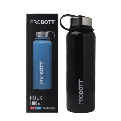 Probott Hulk 1100ml Stainless Steel Hot & Cold Water Bottle, Vacuum Insulated Flask Bottles, Black