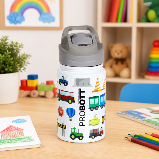 PROBOTT Space 360ml Stainless Steel Double Wall Vacuum Flask for 3-5 Yrs Kids | Hot and Cold Water Bottle with 3D Print, White | Perfect for Toddlers | Leakproof