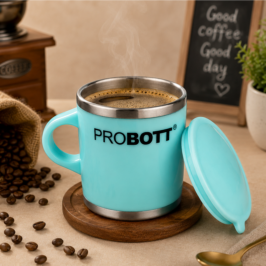 PROBOTT Costa Stainless Steel Mug/Cup with Lid, Stylish Cup Ideal for Hot & Cold Coffee, Tea – Blue