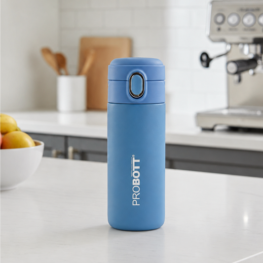 Probott Pride 300ml Thermosteel Hot & Cold Insulated Stainless Steel Travel Flask, Blue | Spill Proof | Coffee Tea Mug | Juice Mug | Easy Grip Easy to Carry