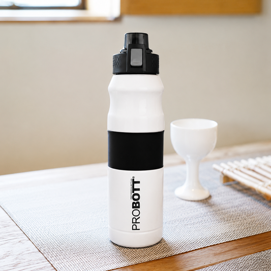 Probott Bloom 680ml Vacuum Insulated Flask Bottle, Stainless Steel Hot and Cold Water Bottles, White | Push Button Flip Top Cap | Leak Proof