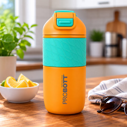 Probott Pluto 520ml Vacuum Insulated Flask Bottle, Stainless Steel Hot and Cold Water Bottles, Orange