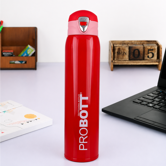 Probott Swift 750ml Thermoses Vacuum Insulated Flask Bottle, Stainless Steel Water Bottles, Red | Wide Mouth | Flip Top Cap | Hot and Cold | Leak Proof