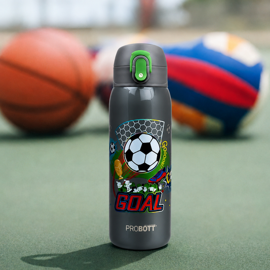 Probott Champ 230ml Thermoses Vacuum Insulated Flask, Stainless Steel Water Bottle for Kids, Grey | One-Click-Open Leak-Proof Locking Flip Lid