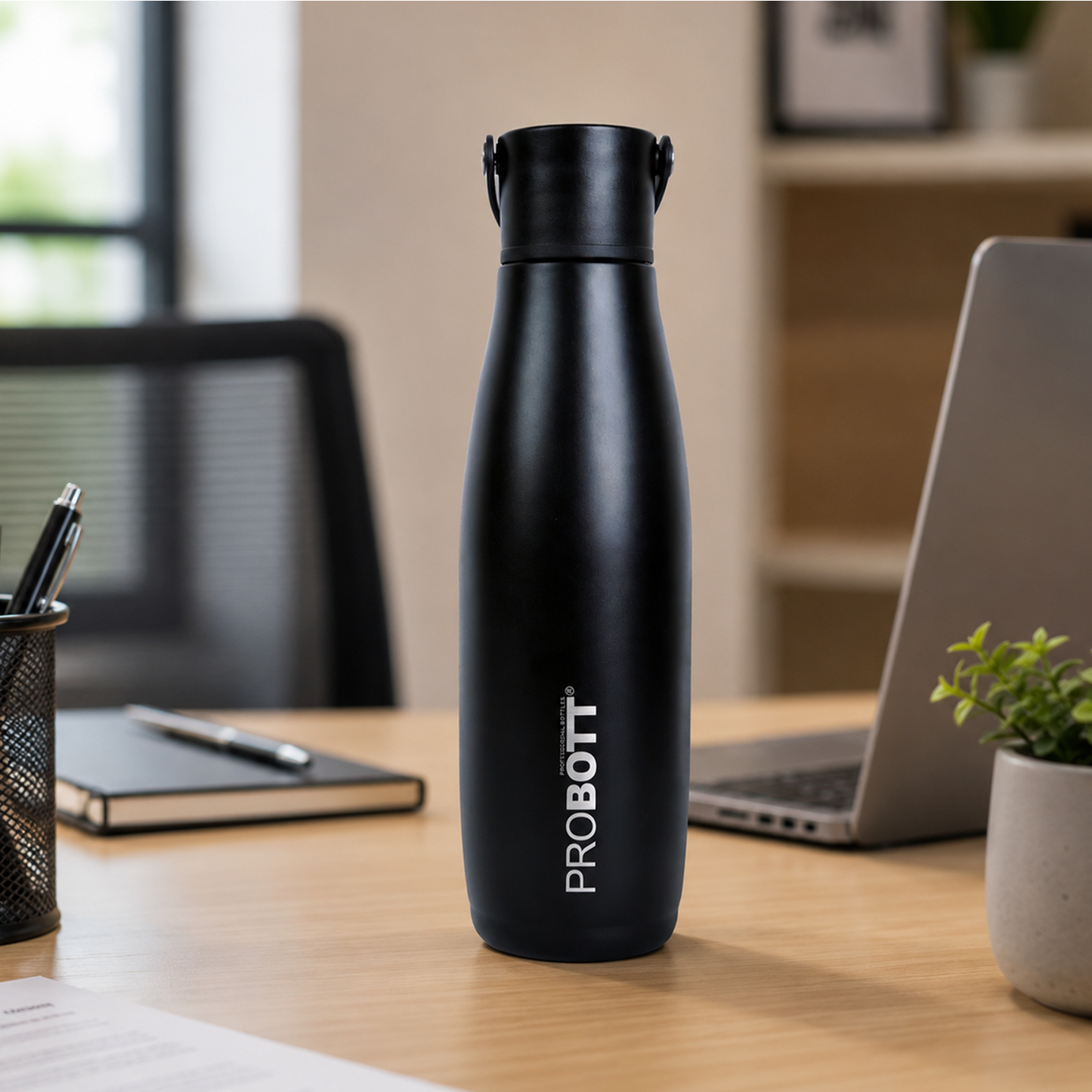 Probott Trendy 700ml Stainless Steel Water Bottles, Vacuum Insulated Flask Bottles, Black | Hot and Cold | Easy to Carry | Leak Proof