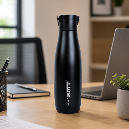 Probott Trendy 700ml Stainless Steel Water Bottles, Vacuum Insulated Flask Bottles, Black | Hot and Cold | Easy to Carry | Leak Proof