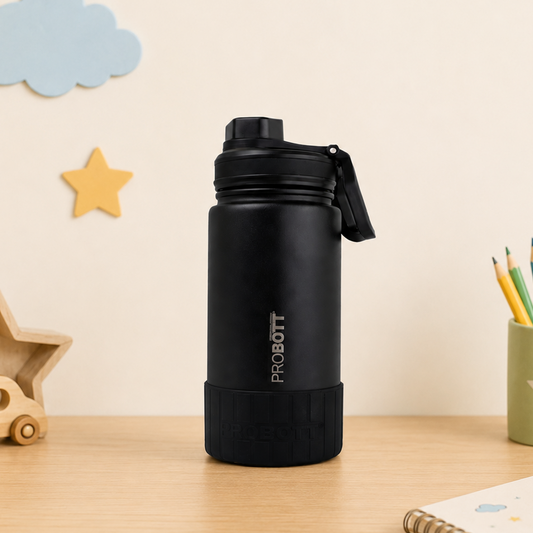 Probott Class 360ml Thermoses Vacuum Insulated Flask Bottle for 3-5 Yrs Kids, Stainless Steel Water Bottles, Black