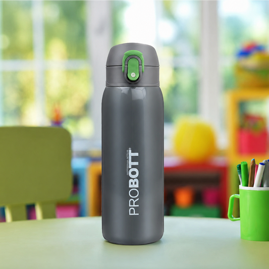 Probott Little 390ml Thermoses Vacuum Insulated Flask, Stainless Steel Water Bottle for Kids, Dark Blue | One-Click-Open Leak-Proof Locking Flip Lid