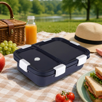 PROBOTT Snaplock 750 ml Stainless Steel Lunch Box, 2 Grid BPA Free Tiffin Box, Perfect for School, Office, Travel, Picnic | Black