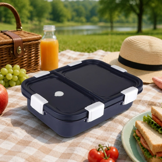 PROBOTT Snaplock 750 ml Stainless Steel Lunch Box, 2 Grid BPA Free Tiffin Box, Perfect for School, Office, Travel, Picnic | Black