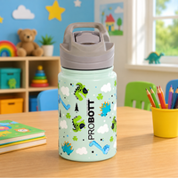 PROBOTT Space 360ml Stainless Steel Double Wall Vacuum Flask for 3-5 Yrs Kids | Hot and Cold Water Bottle with 3D Print, Green | Perfect for Toddlers | Leakproof