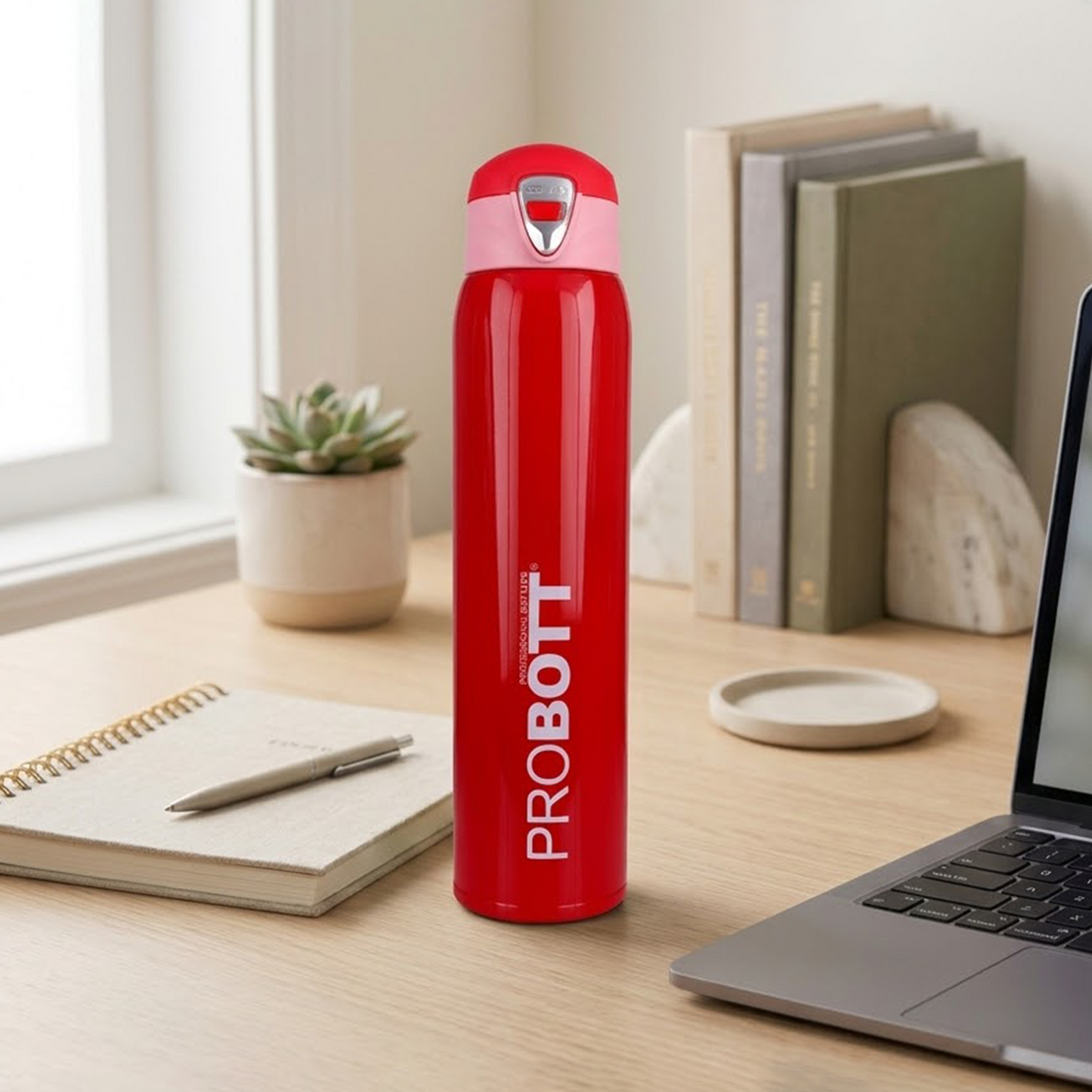 Probott Swift 950ml Thermoses Vacuum Insulated Flask Bottle, Stainless Steel Water Bottles, Red | Wide Mouth | Flip Top Cap | Hot and Cold | Leak Proof
