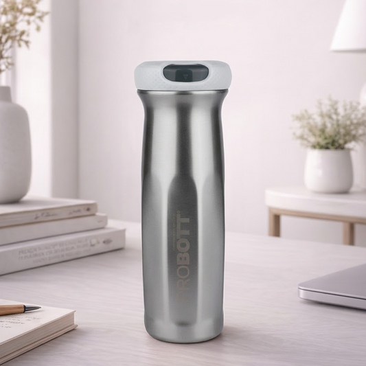 Probott Swipe 600ml Stainless Steel Water Bottle, Vacuum Insulated Flask Bottles, Silver | Hot and Cold | Easy to Carry | Leak Proof