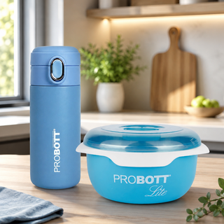 Probott Pride 300ml Travel Flask with Lite Munchy Stainless Steel Lunch Box (All-Blue Combo Pack)