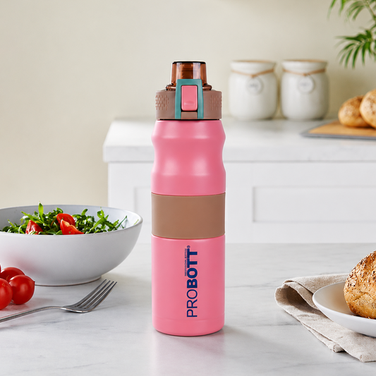 Probott Bloom 680ml Vacuum Insulated Flask Bottle, Stainless Steel Hot and Cold Water Bottles, Pink