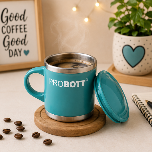 PROBOTT Costa Stainless Steel Mug/Cup with Lid, Stylish Cup Ideal for Hot & Cold Coffee, Tea – Green