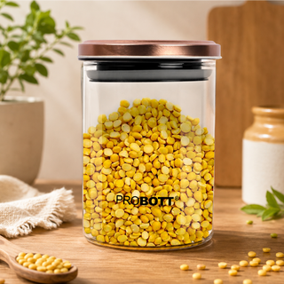 PROBOTT Vetroware 700ml Glass Round Jar Container with Metal Golden Color Air Tight Cap