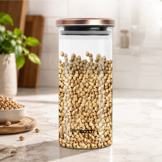 PROBOTT Vetroware 1300ml Glass Round Jar Container with Metal Golden Color Air Tight Cap
