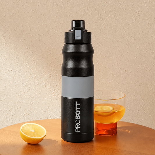 Probott Bloom 680ml Vacuum Insulated Flask Bottle, Stainless Steel Hot and Cold Water Bottles, Black