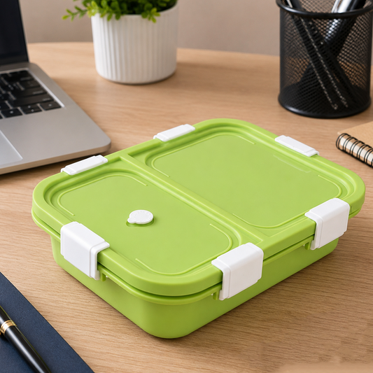 PROBOTT Snaplock 750 ml Stainless Steel Lunch Box, 2 Grid BPA Free Tiffin Box, Perfect for School, Office, Travel, Picnic | Green