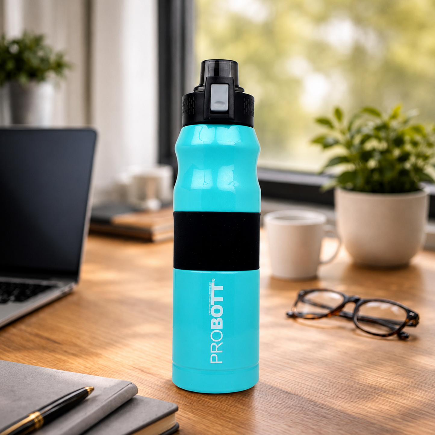 Probott Bloom 680ml Vacuum Insulated Flask Bottle, Stainless Steel Hot and Cold Water Bottles, Light Blue | Push Button Flip Top Cap | Leak Proof