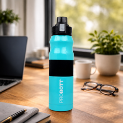 Probott Bloom 680ml Vacuum Insulated Flask Bottle, Stainless Steel Hot and Cold Water Bottles, Light Blue | Push Button Flip Top Cap | Leak Proof