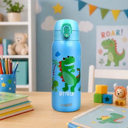 Probott Champ 230ml Thermoses Vacuum Insulated Flask, Stainless Steel Water Bottle for Kids, Light Blue | One-Click-Open Leak-Proof Locking Flip Lid