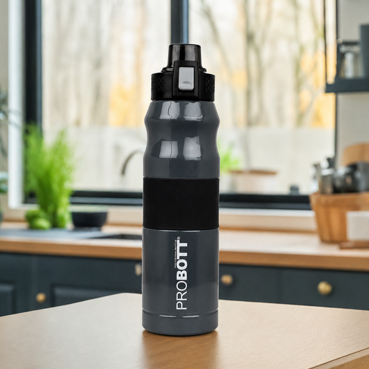 Probott Bloom 680ml Vacuum Insulated Flask Bottle, Stainless Steel Hot and Cold Water Bottles, Grey | Push Button Flip Top Cap | Leak Proof
