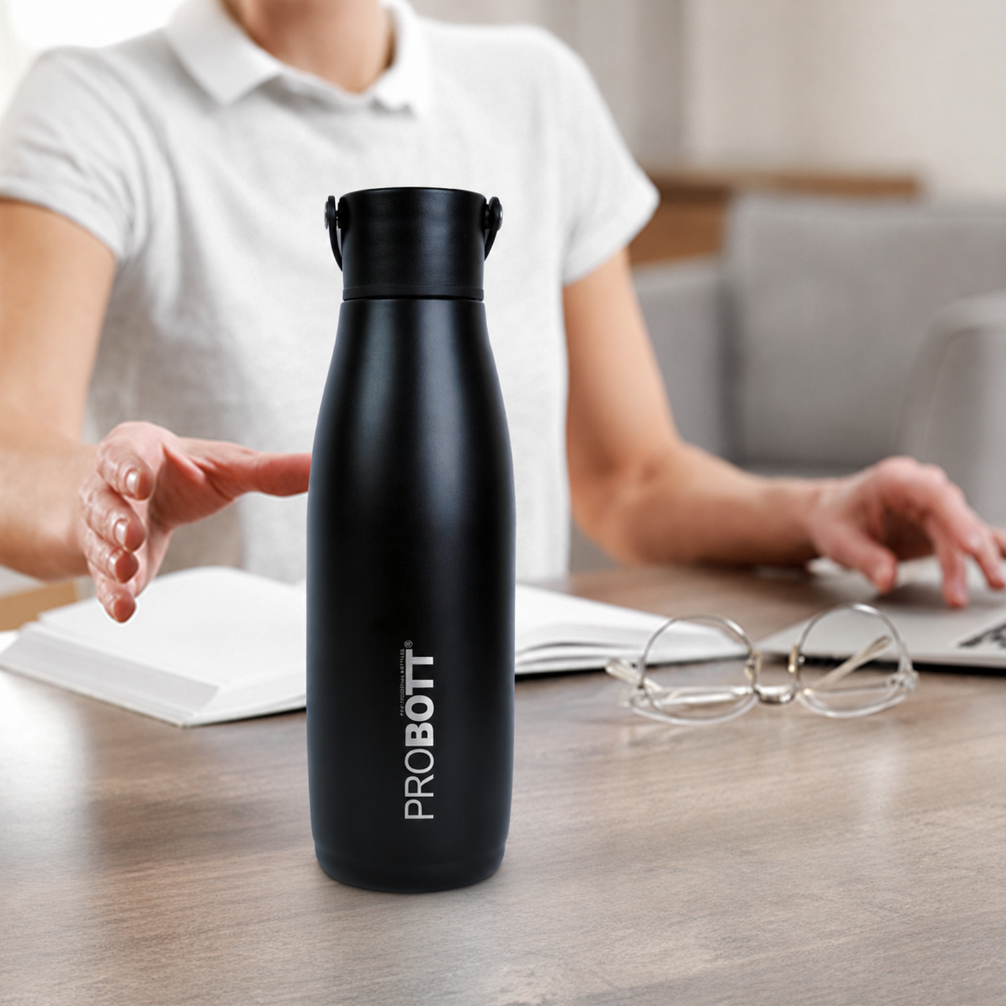 Probott Trendy 480ml Stainless Steel Water Bottles, Vacuum Insulated Flask Bottles, Black | Hot and Cold | Easy to Carry | Leak Proof