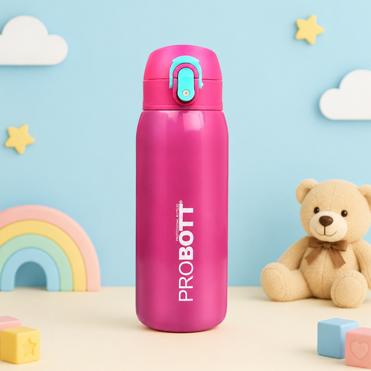 Probott Little 230ml Thermoses Vacuum Insulated Flask, Stainless Steel Water Bottle for Kids, Pink | One-Click-Open Leak-Proof Locking Flip Lid