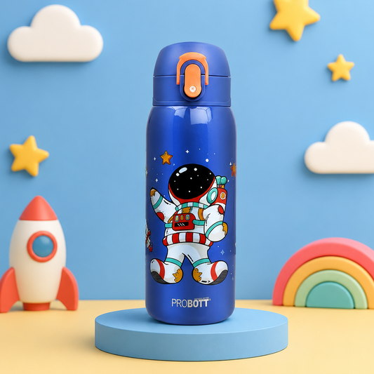 Probott Champ 230ml Thermoses Vacuum Insulated Flask, Stainless Steel Water Bottle for Kids, Dark Blue | One-Click-Open Leak-Proof Locking Flip Lid