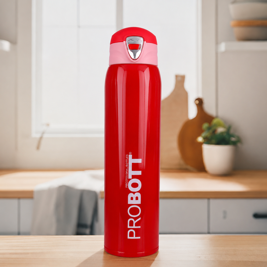 Probott Swift 500ml Thermoses Vacuum Insulated Flask Bottle, Stainless Steel Water Bottles, Red | Wide Mouth | Flip Top Cap | Hot and Cold | Leak Proof