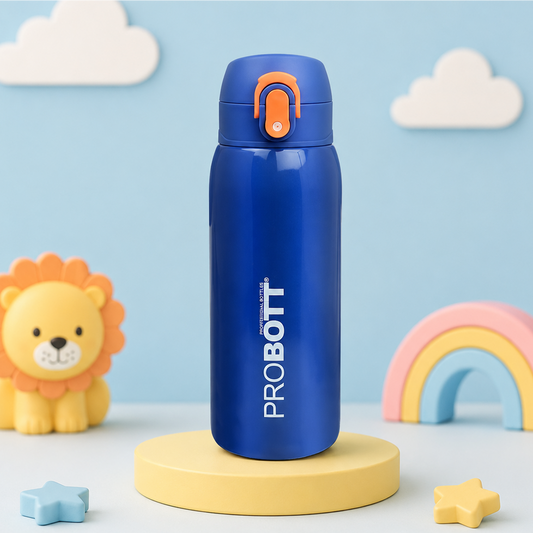 Probott Little 230ml Thermoses Vacuum Insulated Flask, Stainless Steel Water Bottle for Kids, Dark Blue | One-Click-Open Leak-Proof Locking Flip Lid