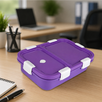 PROBOTT Snaplock 750 ml Stainless Steel Lunch Box, 2 Grid BPA Free Tiffin Box, Perfect for School, Office, Travel, Picnic | Purple
