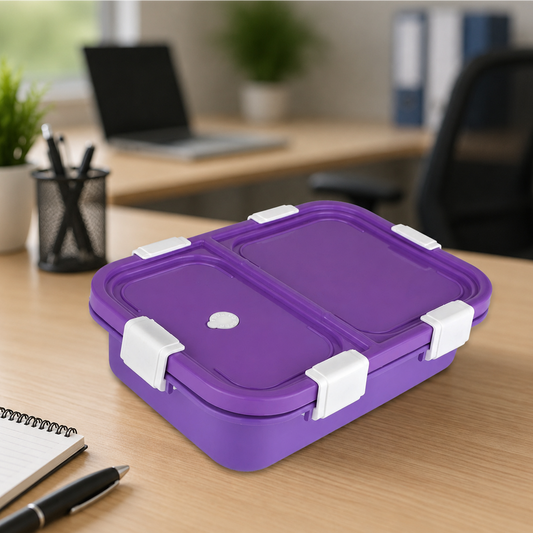 PROBOTT Snaplock 750 ml Stainless Steel Lunch Box, 2 Grid BPA Free Tiffin Box, Perfect for School, Office, Travel, Picnic | Purple